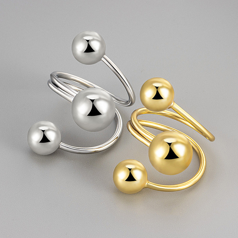 2024 New Irregular Three-Layer Bead Ring Fashionable Personality Minimalist Style High-End Open Ring
