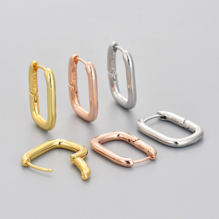 Large Oval Earrings for Women, Geometric Square Niche Design, Elegant Versatile French Style Simple Hoop Earrings