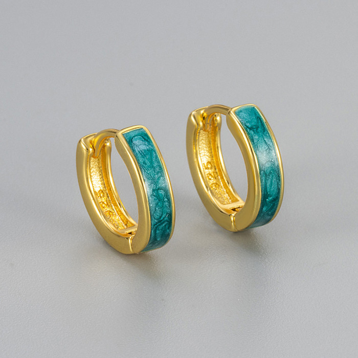 High-end Green Oil Drop Earrings for Men and Women, Enamel Craft, Unique and Versatile Trendy Hoop Earrings for Women