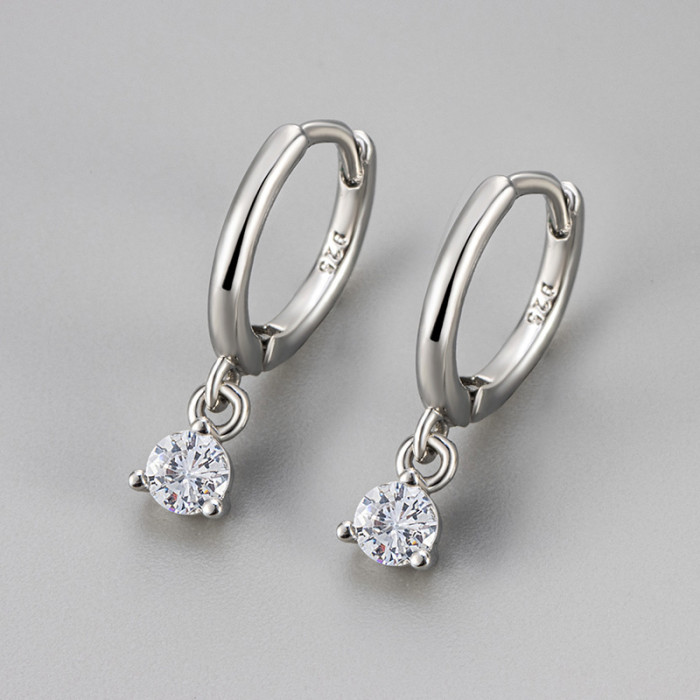 Cross-Border Foreign Trade European and American Fashion Single Diamond Geometric Earrings for Women, Light Luxury Simple Zircon Earrings, Versatile New Ear Hoops
