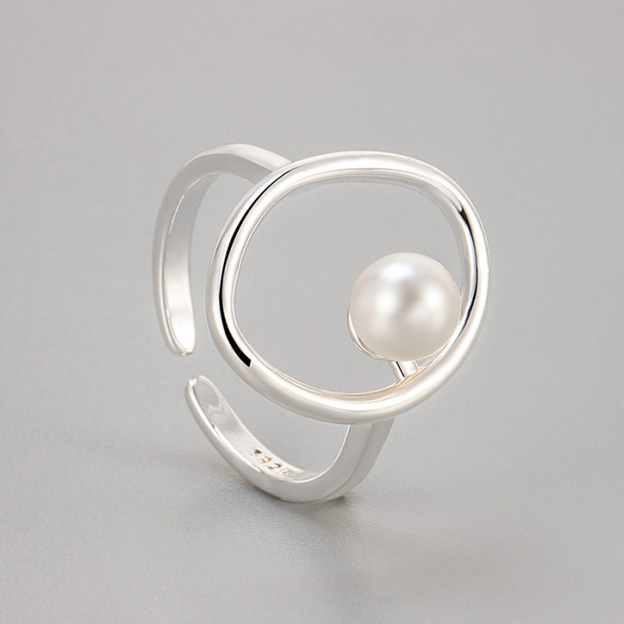 European and American Cross-Border Korean Niche Design Fashion Personality Temperament Simple Elegant Adjustable Pearl Ring for Women Japanese Style