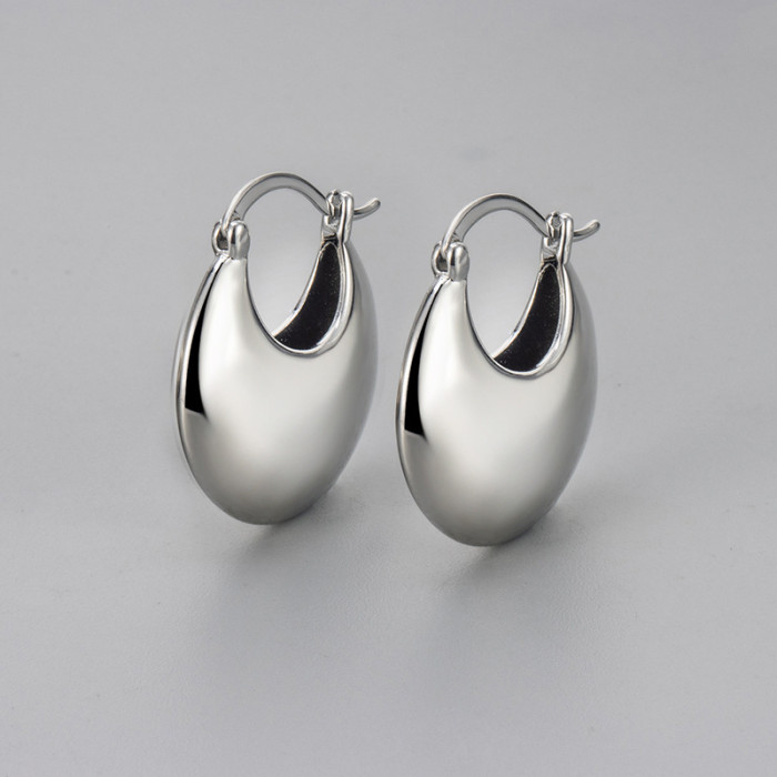 Frisbee Earrings French Retro Niche High-End Feel 2024 New Oval Ear Cuffs Ear Hoops Ear Studs Ear Jewelry for Women