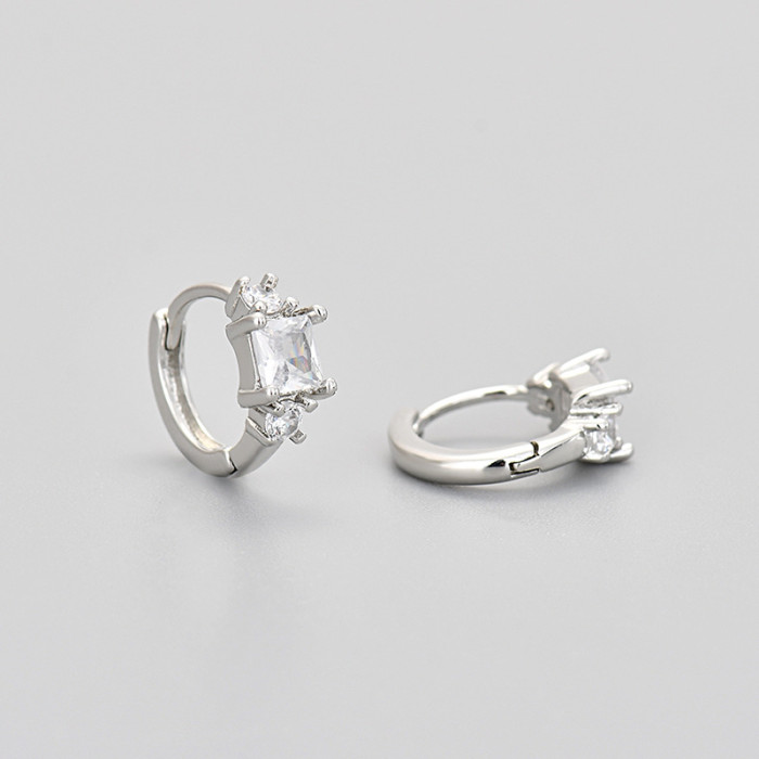 Square Zircon Earrings for Women Simple Fashionable Hoop Creative Foreign Trade Hot-Selling Geometric Style Earrings