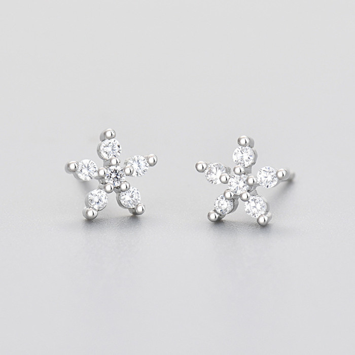 Stone-Inlaid Flower Colorful Zircon Earrings for Women Small Sweet Export Hot-Selling Korean Fashion Versatile