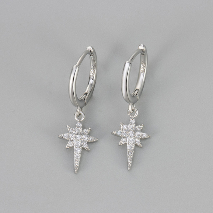 New Long Eight-Pointed Star Earrings Micro Inlaid Zircon Earrings Ear Clips for Women Fashion Korean Version Exquisit...