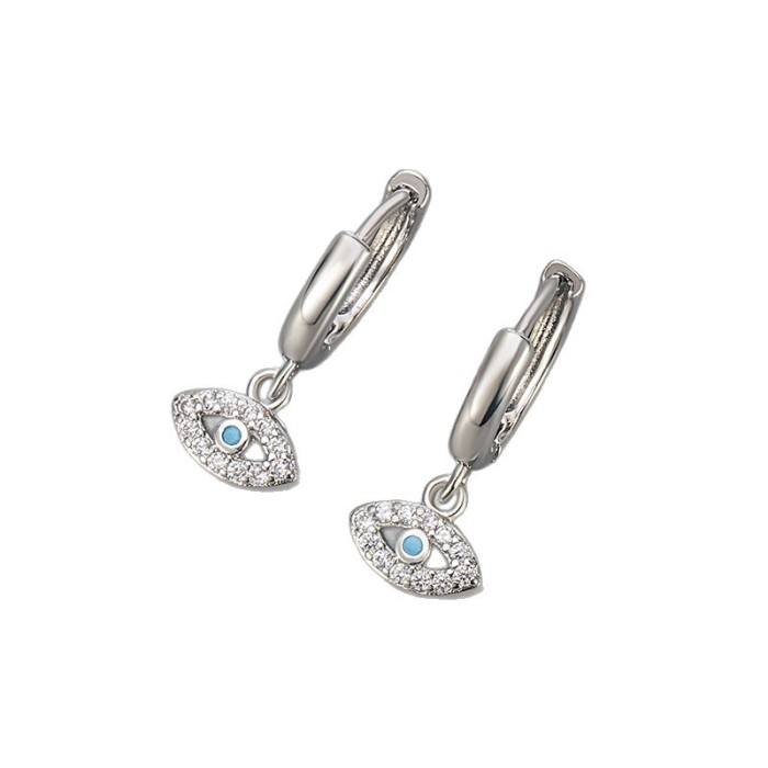 European and American Simple Style Devil's Eye Earrings for Women Blue Zircon Inlaid Ear Clips Studs Versatile Fashionable Elegant Earrings