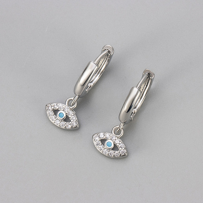 European and American Simple Style Devil's Eye Earrings for Women Blue Zircon Inlaid Ear Clips Studs Versatile Fashionable Elegant Earrings