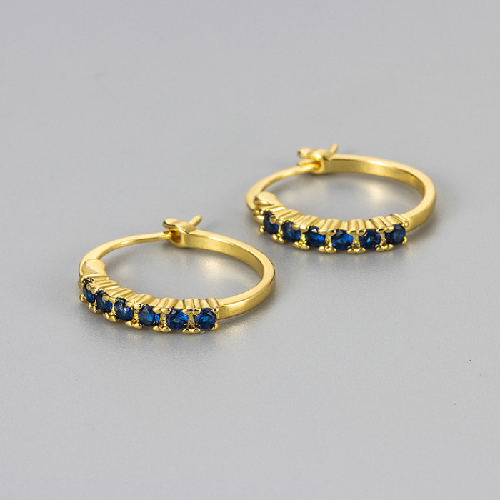 New Niche Stone-Studded Earrings Simple Versatile Unique Temperament Earrings Hoop Colorful Zircon Earrings