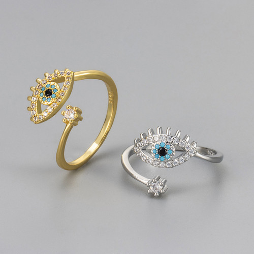Cross-Border New European and American Fashion Accessories Devil's Eye Ring with Inlaid Diamonds Open Simple Design Sense Versatile Exquisite