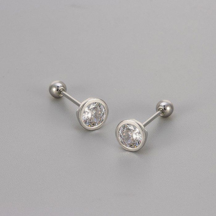 Round Diamond Screw Twist Earrings for Women, Niche Design, Versatile Zirconia Earrings, Fashionable and Unique Minimalist Style Ear Jewelry