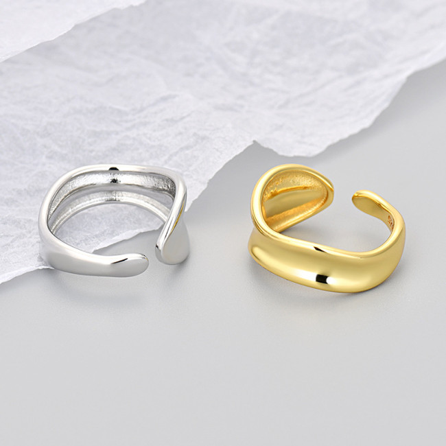 Cross-Border Double-Layer Curved Concave Ring Irregular Wide-Face Ring Foreign Trade Hot-Selling Simple Personality Open Ring Geometry