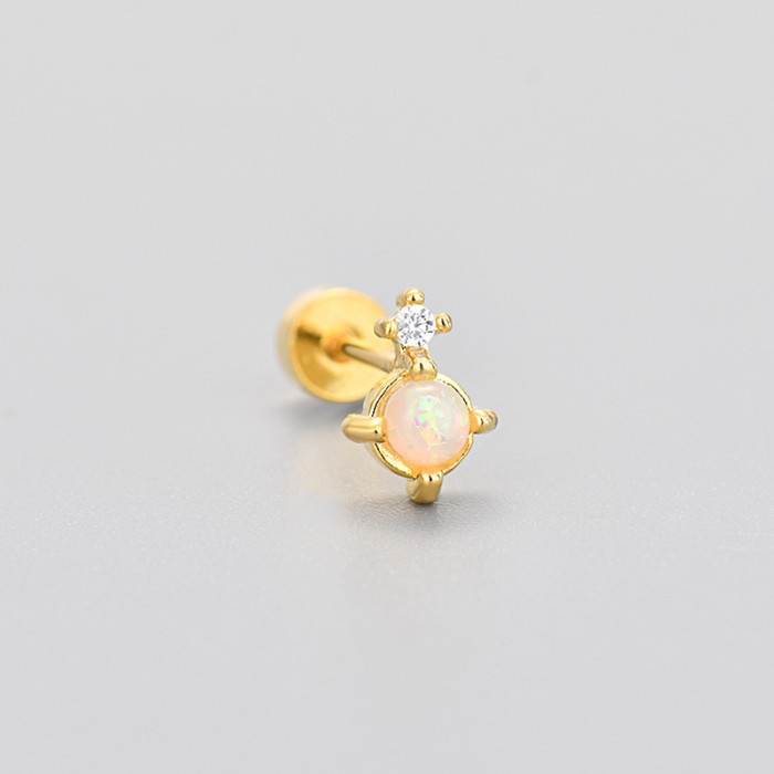 European and American Cross-Border Fashion Hot-Selling Flat Head Screw Twist Earrings Opal Stone Flat Bottom Earrings High-End Feel