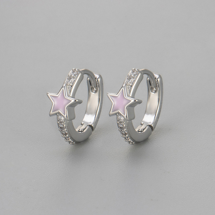 Colorful Glaze Zircon Five-Pointed Star Earrings for Women, Versatile and Stylish, Exquisite Ear Clips with a Sense o...