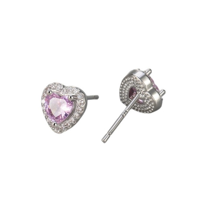 Style Colorful Zircon Heart Earrings Elegant Commuting Daily Exquisite Simple Sweet Peach Heart Earrings for Women