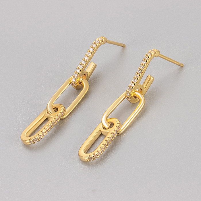 Korean Version Design Minimalist Style Micro Inlaid Zirconia Spliced Chain Earrings for Women Exquisite Temperament V...