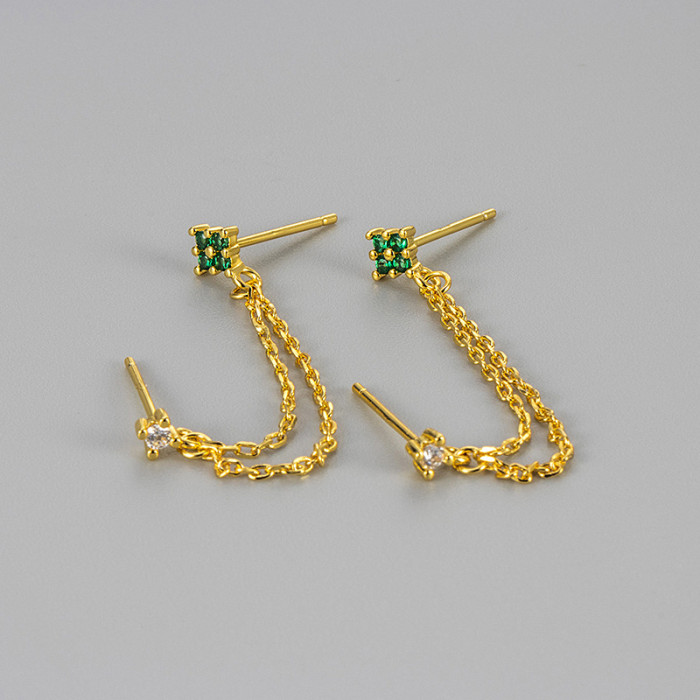 European and American Cross-Border Zircon Double Ear Hole Earrings Chain Ear Pendant Niche Design Unique Personality Factory Direct Sale Earrings for Women
