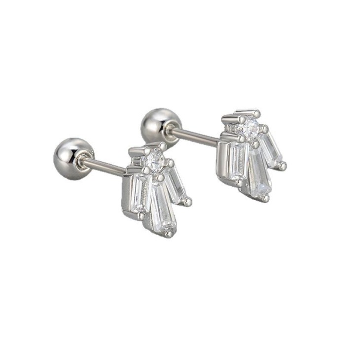 New Geometric Ladder Cubic Zirconia Irregular Screw Twist Ear Bone Stud European and American Cross-Border AliExpress Hot-Selling Ear Jewelry for Women