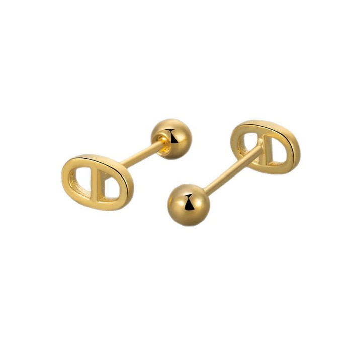 New Oval Pig Nose Threaded Geometric Earrings for Women with Design Sense Screw Twist Ear Bone Studs Personality Jewelry