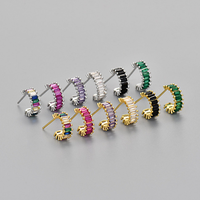 European and American Fashion Export Hot-Selling Sparkling Square Zircon Colorful Diamond Earrings for Women Sweet Personality Fashion High-End Earrings