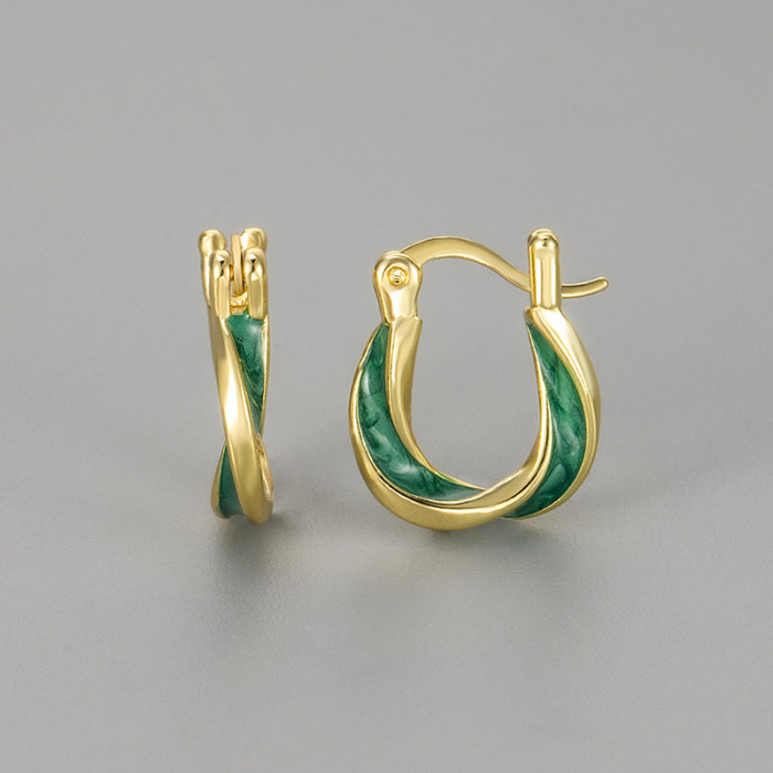Green Enamel Drop Glaze Mobius Earrings for Women New Luxury Niche High-end Sense Stud Earrings Fashionable Versatile