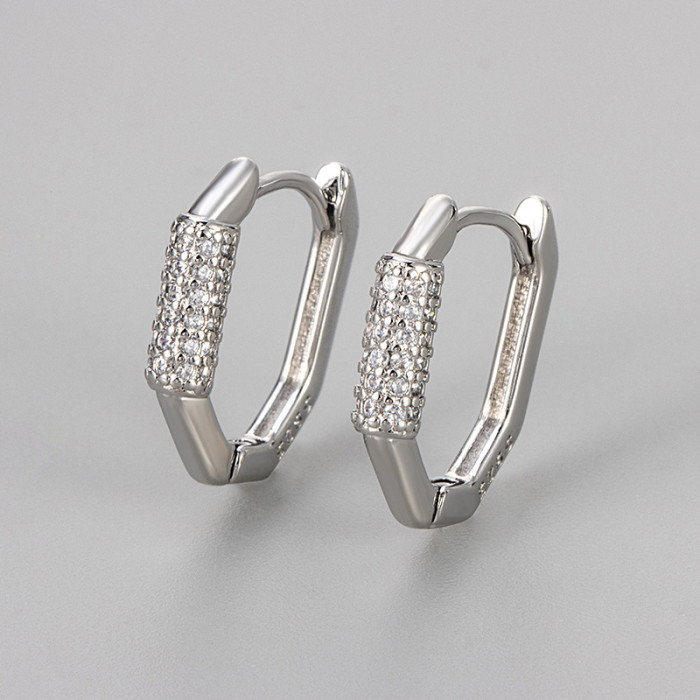 European and American Cross-Border Fashion Octagonal Inlaid Diamond Earrings for Women Simple Elegant Personality Temperament 2024 Earrings Jewelry for Women