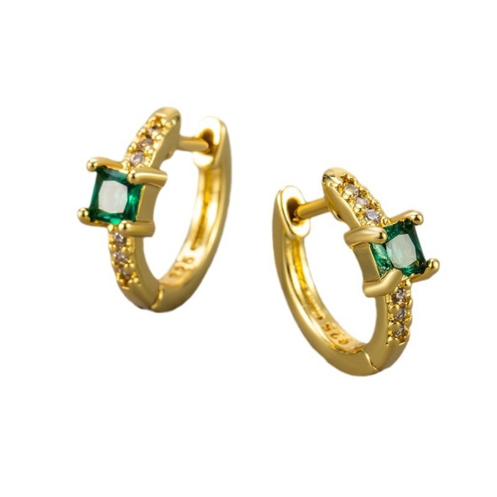 Foreign Trade Colorful Stone Square Earrings for Women, Niche Design, Micro-Inlaid Zircon, Vintage Hoop Earrings, F...