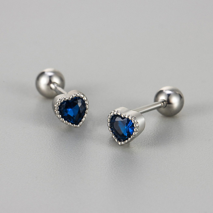 2024 New Heart-shaped Earrings for Women Simple Niche Design High-end Colorful Zircon Screw-back Earrings