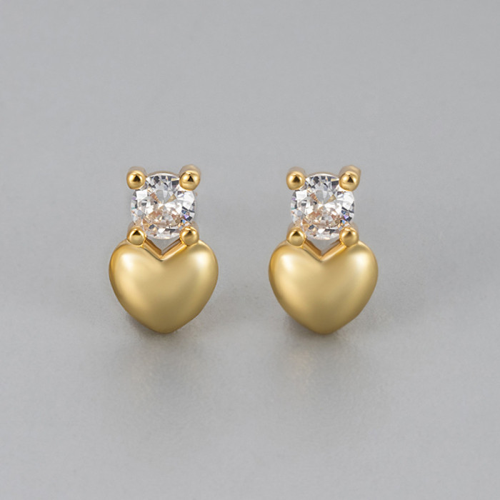 New Zirconia Three-Dimensional Glossy Heart Earrings Small Versatile Niche Design High-End Exquisite Light Luxury Inl...