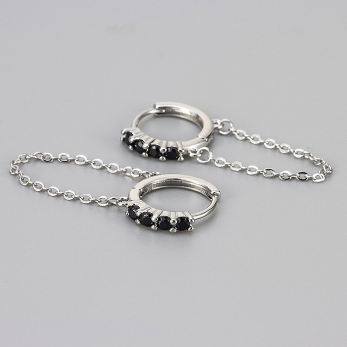 Colorful Zircon Fashion Women's Chain Export Hot-Selling Zircon Inlaid Double Ear Hole Connected Hoop Earrings Jewelry