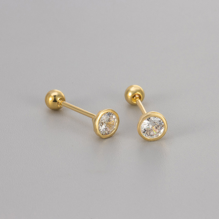 Round Diamond Screw Twist Earrings for Women, Niche Design, Versatile Zirconia Earrings, Fashionable and Unique Minimalist Style Ear Jewelry