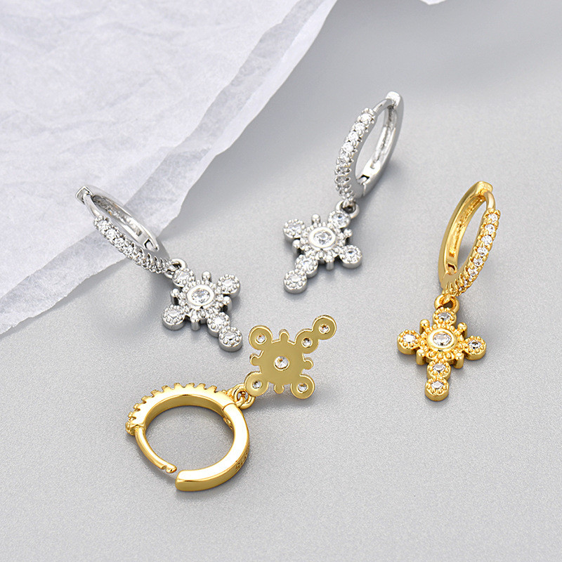 Amazon European and American Fashion Diamond-Studded Cross Earrings Elegant French Retro Trendy Earrings Manufacturer Wholesale Exquisite