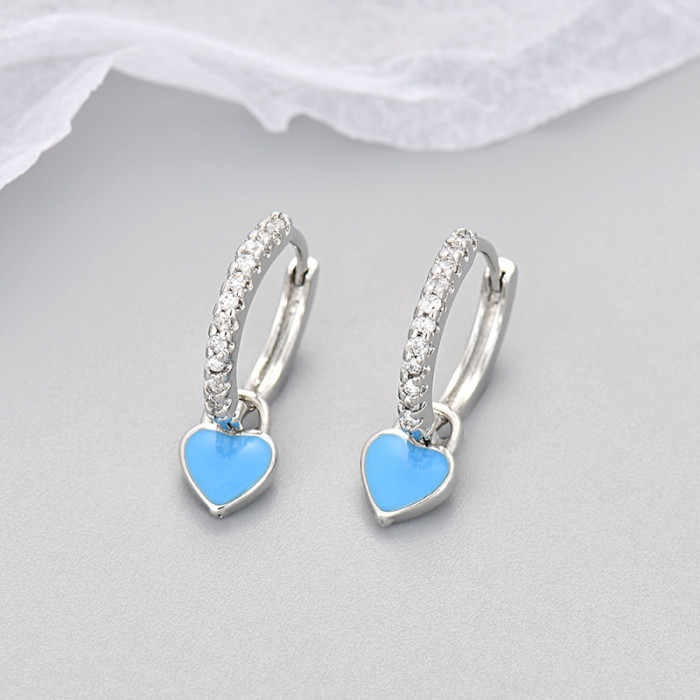 Multicolor Heart Earrings for Women, Micro Pave Sparkling Stone, Petite and Exquisite Earrings, Niche Design, High-...
