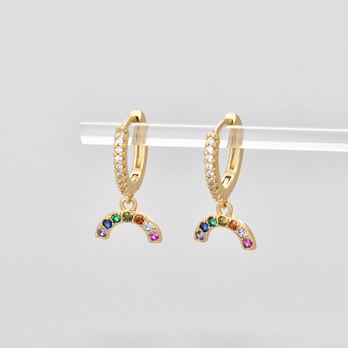 2024 New Rainbow Diamond Earrings for Women, Niche Design with High-end Feel, No Need to Remove While Sleeping