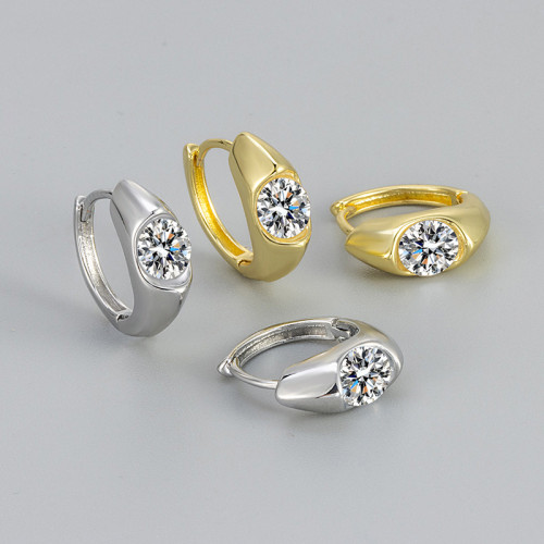 French Retro Smooth Circle Inlaid Zircon Earrings Simple Versatile Daily Exquisite Female Principal Ear Jewelry