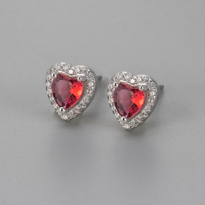Style Colorful Zircon Heart Earrings Elegant Commuting Daily Exquisite Simple Sweet Peach Heart Earrings for Women