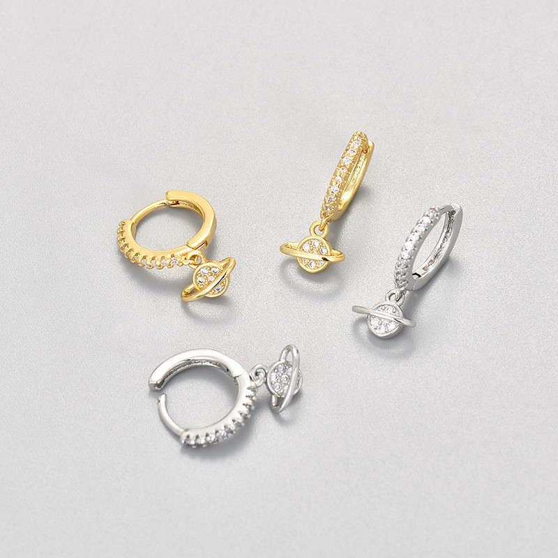 European and American Zircon Planet Earrings Light Luxury Niche Temperament Earrings Cross-Border Hot-Selling Women's Minimalist Fashion Cross-Border Earrings