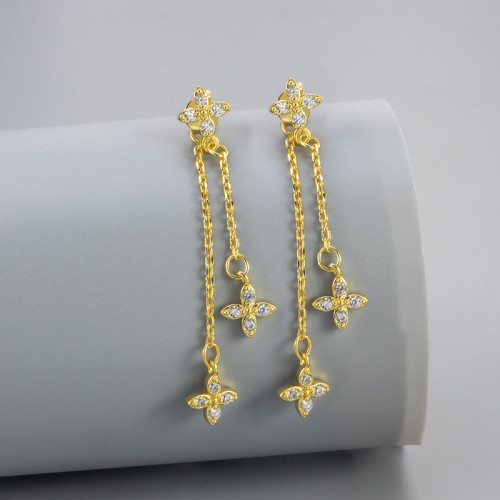 Elegant and Exquisite Four-Leaf Clover Tassel Earrings Minimalist Fashionable Temperament Niche Design Sense Light Luxury New Earrings
