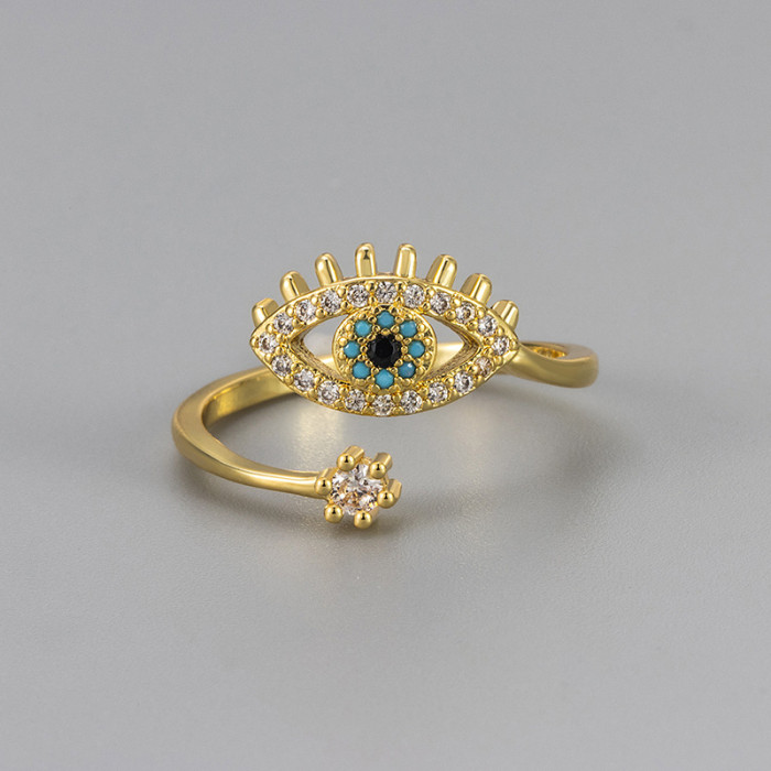 Cross-Border New European and American Fashion Accessories Devil's Eye Ring with Inlaid Diamonds Open Simple Design Sense Versatile Exquisite
