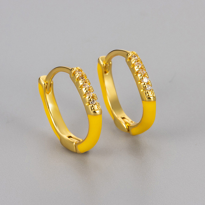 Enamel Oil Drop Irregular Round Diamond-Studded Earrings for Women, Niche Design, Sweet Cool Style, Colorful Hoop Earrings, Stud Earrings