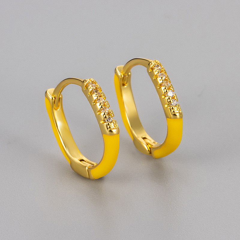 Enamel Oil Drop Irregular Round Diamond-Studded Earrings for Women, Niche Design, Sweet Cool Style, Colorful Hoop Earrings, Stud Earrings