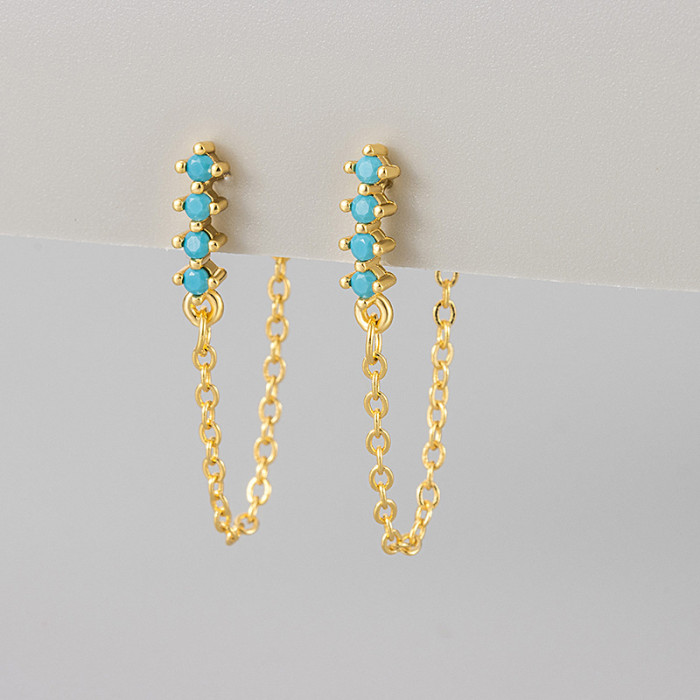 Cross-Border European and American 2024 New Style Elegant Personality Vertical Zircon Chain Tassel Earrings High-End Exquisite Ear Jewelry