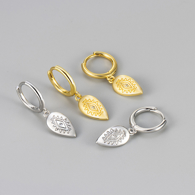 European and American Cross-Border Light Luxury Devil's Eye Geometric Water Drop Totem Inlaid Diamond Hoop Earrings Versatile Stud Earrings Women's Jewelry