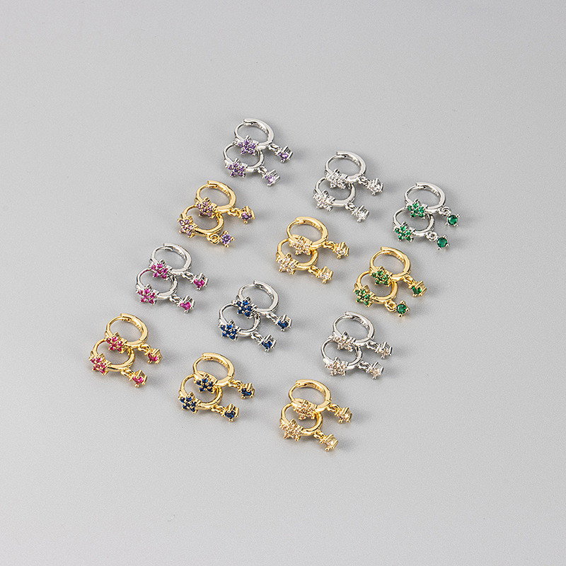 Cross-Border European and American Style Multicolor Zircon Earrings for Women Plum Blossom Shape Earrings Amazon Personality Fashion Flower Hoop Earrings