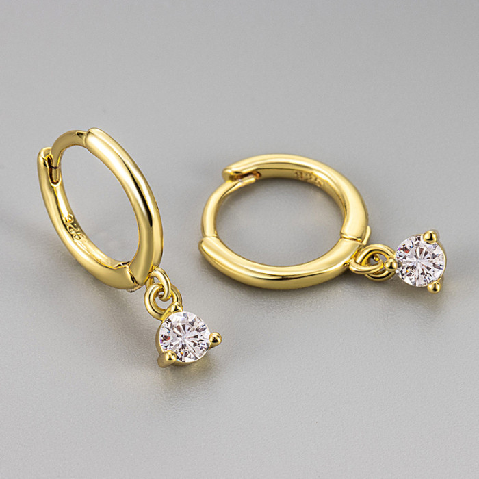 Cross-Border Foreign Trade European and American Fashion Single Diamond Geometric Earrings for Women, Light Luxury Simple Zircon Earrings, Versatile New Ear Hoops