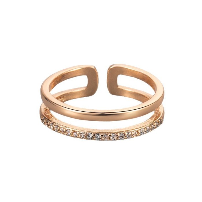 European and American Cross-Border Diamond-Encrusted Geometric Ring for Women, Simple Design, Niche Daily Versatile Double-Layer Open Index Finger Ring