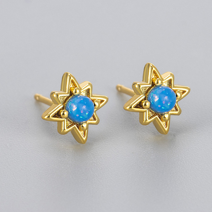 European and American Cross-Border Trade Light Luxury Earrings for Men and Women Blue Opal Eight-Pointed Star Versatile Cool Fresh Earrings Jewelry