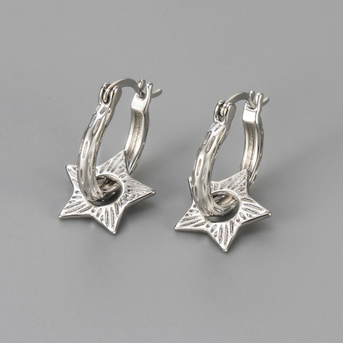 New Niche Two-Way Wear Five-Pointed Star Earrings Star Detachable Versatile Simple Hoop Elegant Thick Needle Earrings...