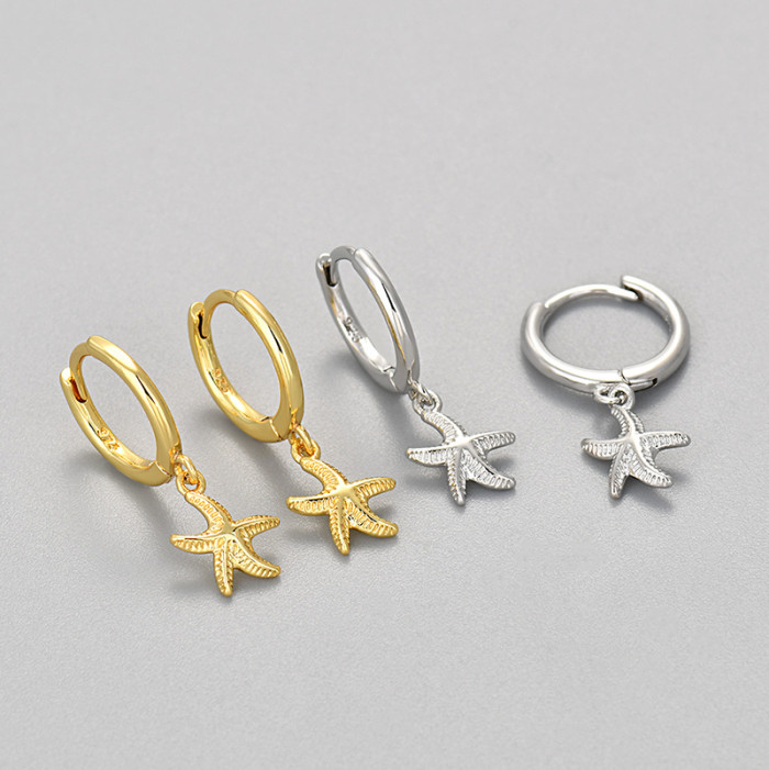 New Style Personality European and American Cross-Border Starfish Earrings for Women Fashion Simple Trendy Five-Pointed Star Design Niche Ocean Ear Jewelry