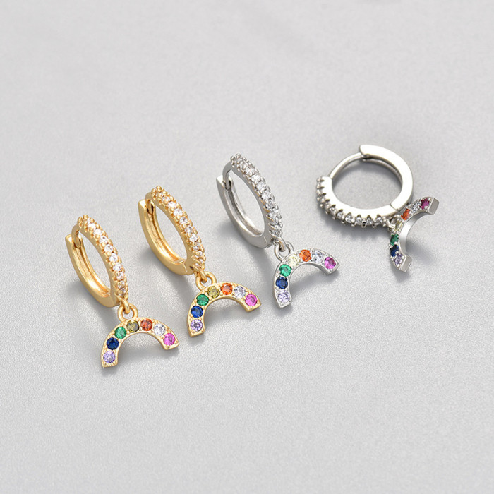 2024 New Rainbow Diamond Earrings for Women, Niche Design with High-end Feel, No Need to Remove While Sleeping