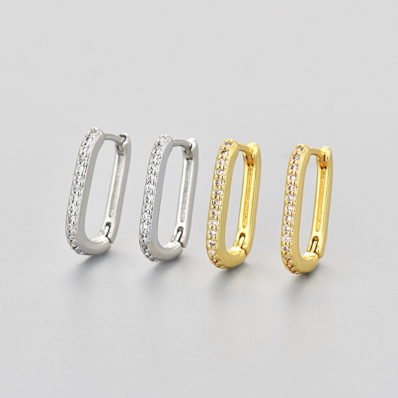 Foreign Trade European and American Style Diamond-Studded Oval Earrings Niche Design High-End Personality O-Shaped Square Fashionable Elegant Earrings
